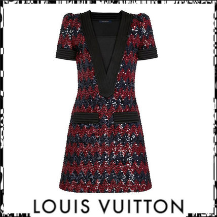 Louis Vuitton 2020 SS Short A line Wool Silk Nylon V Neck Bi color Medium 1A7U9D 