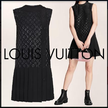 Louis Vuitton MONOGRAM 2020 SS Crew Neck Short Monogram A line Silk Blended Fabrics 