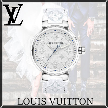 Louis Vuitton MONOGRAM Casual Style Leather Round Quartz Watches Elegant Style QA114Z 