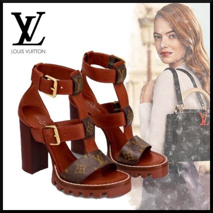 Louis Vuitton 2020 SS Monogram Blended Fabrics Plain Heeled Sandals 1A662O 