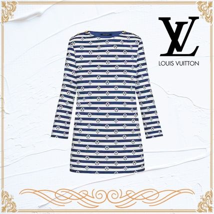 Louis Vuitton MONOGRAM 2020 21AW Stripes Monogram U Neck Cropped Long Sleeves Cotton 1A7SRD 