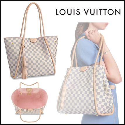 Louis Vuitton DAMIER AZUR Casual Style Canvas Tassel A4 Leather Office Style N44027 
