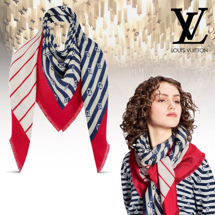 Louis Vuitton MONOGRAM 2020 SS Monogram Wool Silk Fringes Logo Knit  Fur Scarves M76194 