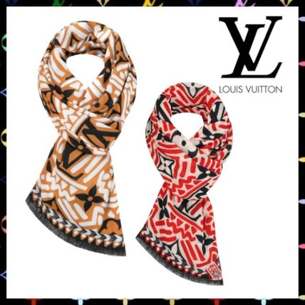 Louis Vuitton Wool Logo Knit  Fur Scarves M76485 M76484 
