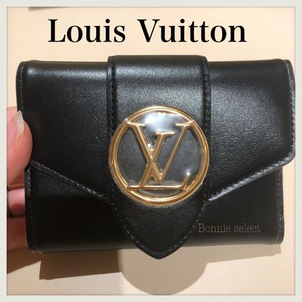 Louis Vuitton PONT NEUF Plain Leather Folding Wallet Small Wallet Logo 
