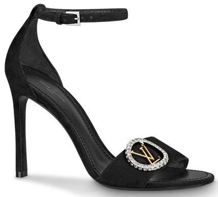 Louis Vuitton 2020 21AW Open Toe Velvet Pin Heels Party Style With Jewels 