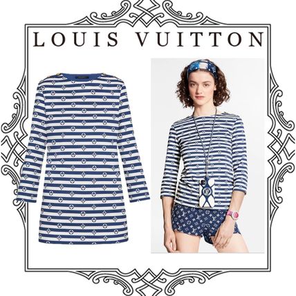Louis Vuitton MONOGRAM 2020 SS Monogram U Neck Cropped Cotton Long Logos on the Sleeves