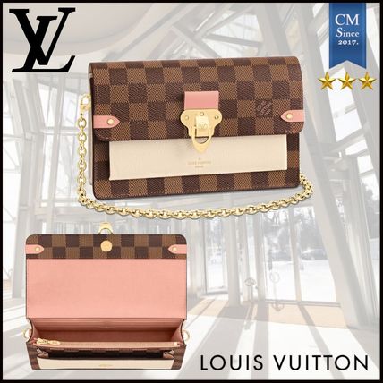 Louis Vuitton DAMIER 2020 SS Canvas Chain Leather Chain Wallet Logo Long Wallets 
