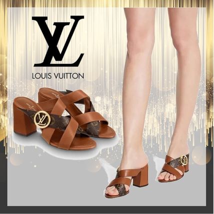 Louis Vuitton MONOGRAM Monogram Open Toe Casual Style Leather Block Heels 1A5BZM 