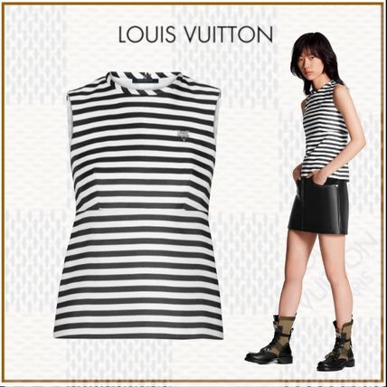 Louis Vuitton 2020 Cruise Crew Neck Stripes Silk Sleeveless Bi color Medium Logo 