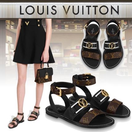 Louis Vuitton 2020 SS Monogram Round Toe Unisex Blended Fabrics Leather Flip Flops 1A677Z 