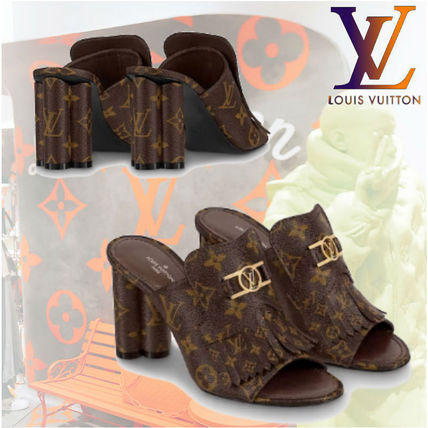 Louis Vuitton Monogram Casual Style Plain Leather Block Heels 1A8659 