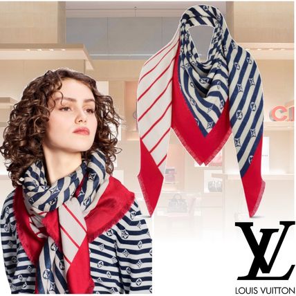 Louis Vuitton 2020 SS Stripes Wool Silk Knit  Fur Scarves 