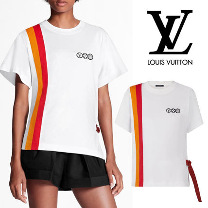 Louis Vuitton Crew Neck Short Bi color Cotton Short Sleeves Cropped 