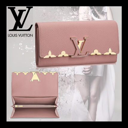 Louis Vuitton TAURILLON Plain Leather Folding Wallet Logo Long Wallets 