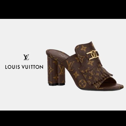 Louis Vuitton Monogram Casual Style Block Heels Elegant Style 
