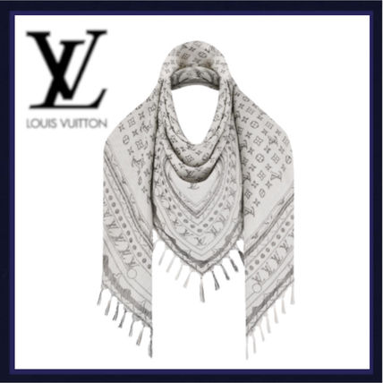 Louis Vuitton 2020 21AW Monogram Silk Bridal Knit  Fur Scarves M76368 