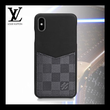 Louis Vuitton DAMIER GRAPHITE Unisex Leather iPhone XS Max Logo Smart Phone Cases 