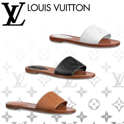 Louis Vuitton 2020 SS Open Toe Casual Style Plain Leather Mules Logo Sandals 1A8754 1A874A 1A873G 