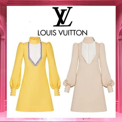 Louis Vuitton 2020 SS A line Wool Silk High Neck Puff Sleeves Bridal Dresses 1A7TJ6 1A7TIY 