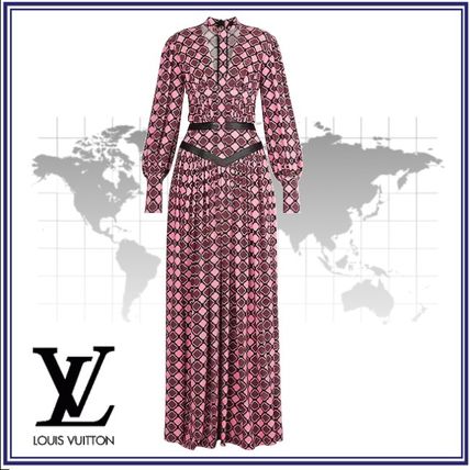 Louis Vuitton 2020 Cruise Silk Long Sleeves Long Elegant Style Dresses 