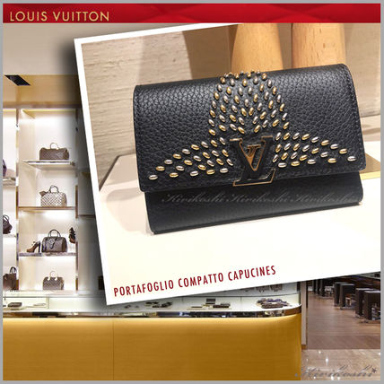 Louis Vuitton CAPUCINES 2019 SS Blended Fabrics Plain Leather Logo Folding Wallets 