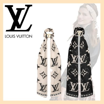 Louis Vuitton 2020 21AW Monogram Silk Logo Knit  Fur Scarves M76501 