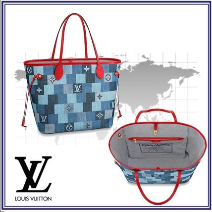 Louis Vuitton 2020 SS Casual Style Denim Blended Fabrics Leather Logo Totes 