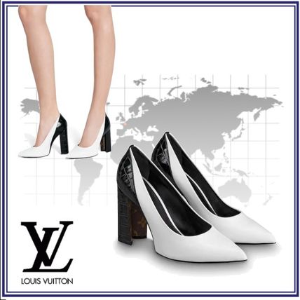 Louis Vuitton 2020 SS Monogram Plain Leather Block Heels Party Style Elegant Style 