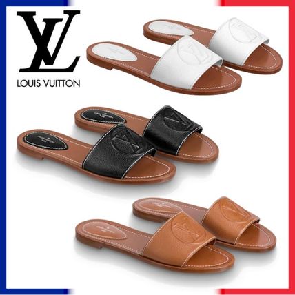 Louis Vuitton LOCKIT 2020 21AW Open Toe Casual Style Plain Leather Mules Logo Sandals 