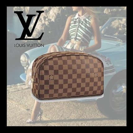Louis Vuitton DAMIER Unisex Leather Logo Pouches  Cosmetic Bags 