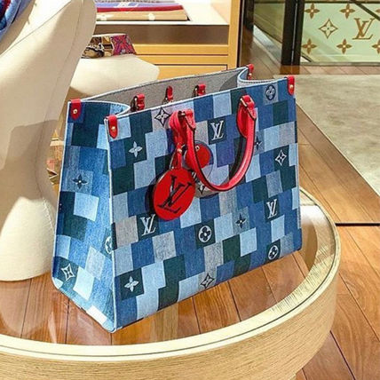 Louis Vuitton 2020 SS Monogram Casual Style Unisex Denim 2WAY Leather Logo Totes 