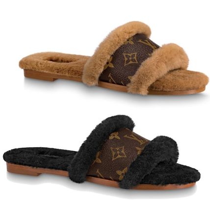 Louis Vuitton LOCKIT 2020 21AW Open Toe Plain Leather Elegant Style Mules Logo Sandals 