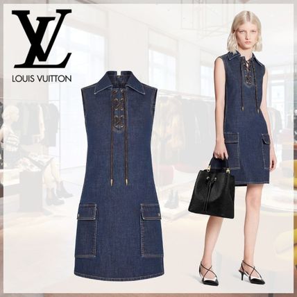 Louis Vuitton Casual Style Blended Fabrics Sleeveless V Neck Plain Cotton 