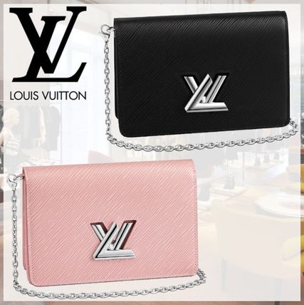 Louis Vuitton Chain Plain Leather Chain Wallet Logo Accessories 