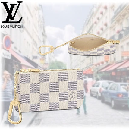 Louis Vuitton DAMIER AZUR Leather Chain Wallet Logo Coin Cases 