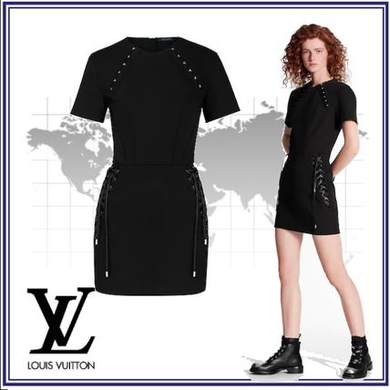 Louis Vuitton 2020 Cruise Wool Nylon Plain Medium Short Sleeves Elegant Style Dresses 