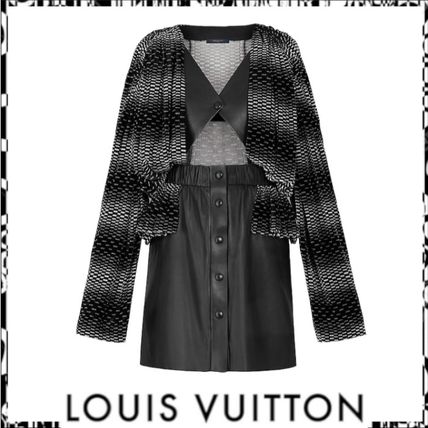 Louis Vuitton 2020 SS Short V Neck Long Sleeves Leather Party Style Elegant Style 1A620V 