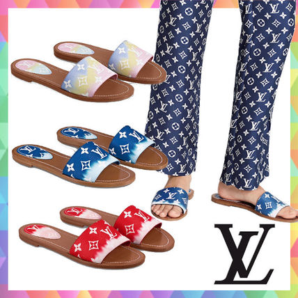 Louis Vuitton LOCKIT 2020 SS Monogram Open Toe Casual Style Blended Fabrics Leather Mules 1A7TO6 1A7TNC 1A7TP0 