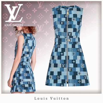 Louis Vuitton DAMIER 2020 SS Denim Monogram Check Dress 1A62F4 1A62F3 1A62F2 1A62F1 1A62F0 1A62EZ 