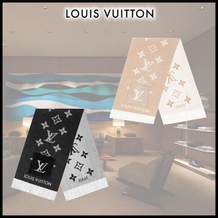 Louis Vuitton MONOGRAM 2019 20AW Logo Knit  Fur Scarves 