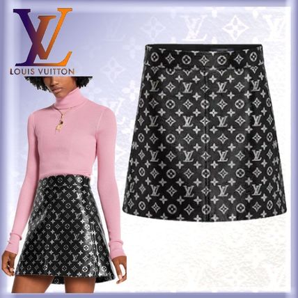 Louis Vuitton 2020 SS Pencil Skirts Short Monogram Blended Fabrics Leather Logo 