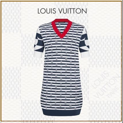 Louis Vuitton 2020 SS Stripes Monogram Wool Silk Blended Fabrics V Neck Bi color 