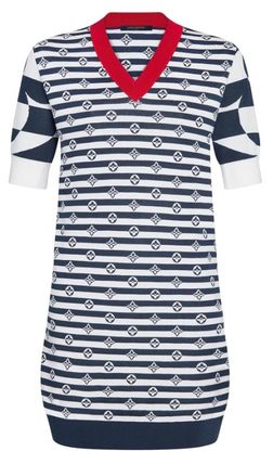 Louis Vuitton 2020 SS Stripes Monogram Tight Wool Silk V Neck Cotton Short Sleeves 