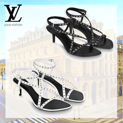 Louis Vuitton 2020 SS Monogram Square Toe Casual Style Leather Logo Heeled Sandals 1A7RYK 1A7RY5 
