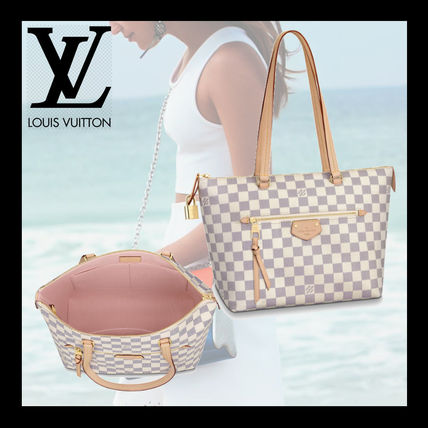 Louis Vuitton DAMIER AZUR Other Plaid Patterns Casual Style 2WAY Leather Office Style 