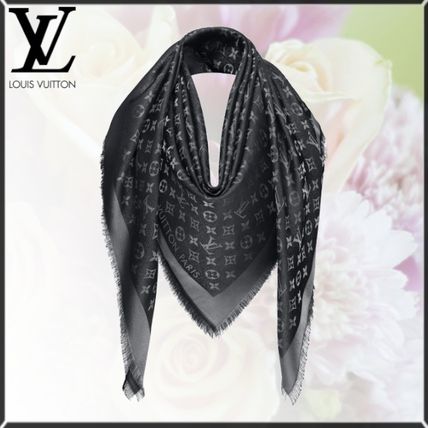 Louis Vuitton MONOGRAM Monogram Silk Logo Knit  Fur Scarves M75123 