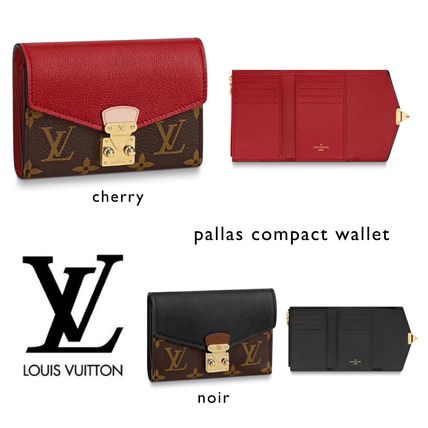Louis Vuitton PALLAS Monogram Unisex Leather Small Wallet Logo Coin Cases 