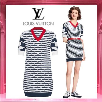 Louis Vuitton 2020 SS Short Stripes Casual Style V Neck Short Sleeves Office Style 1A7TH2 