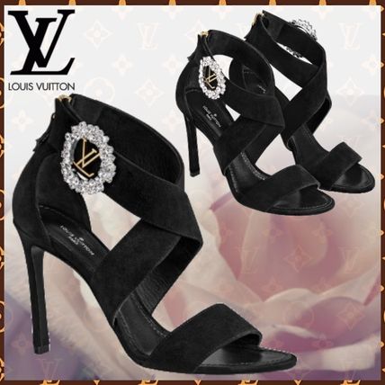 Louis Vuitton 2020 SS Open Toe Blended Fabrics Bi color Plain Leather Pin Heels 